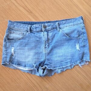 American Heritage Trendy Distressed Denim Shorts for Women Junior 17 Frayed Edge